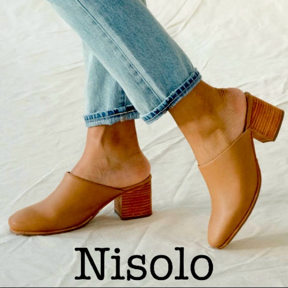 Nisolo All Day Tan Leather Heeled Mules Size 9.5